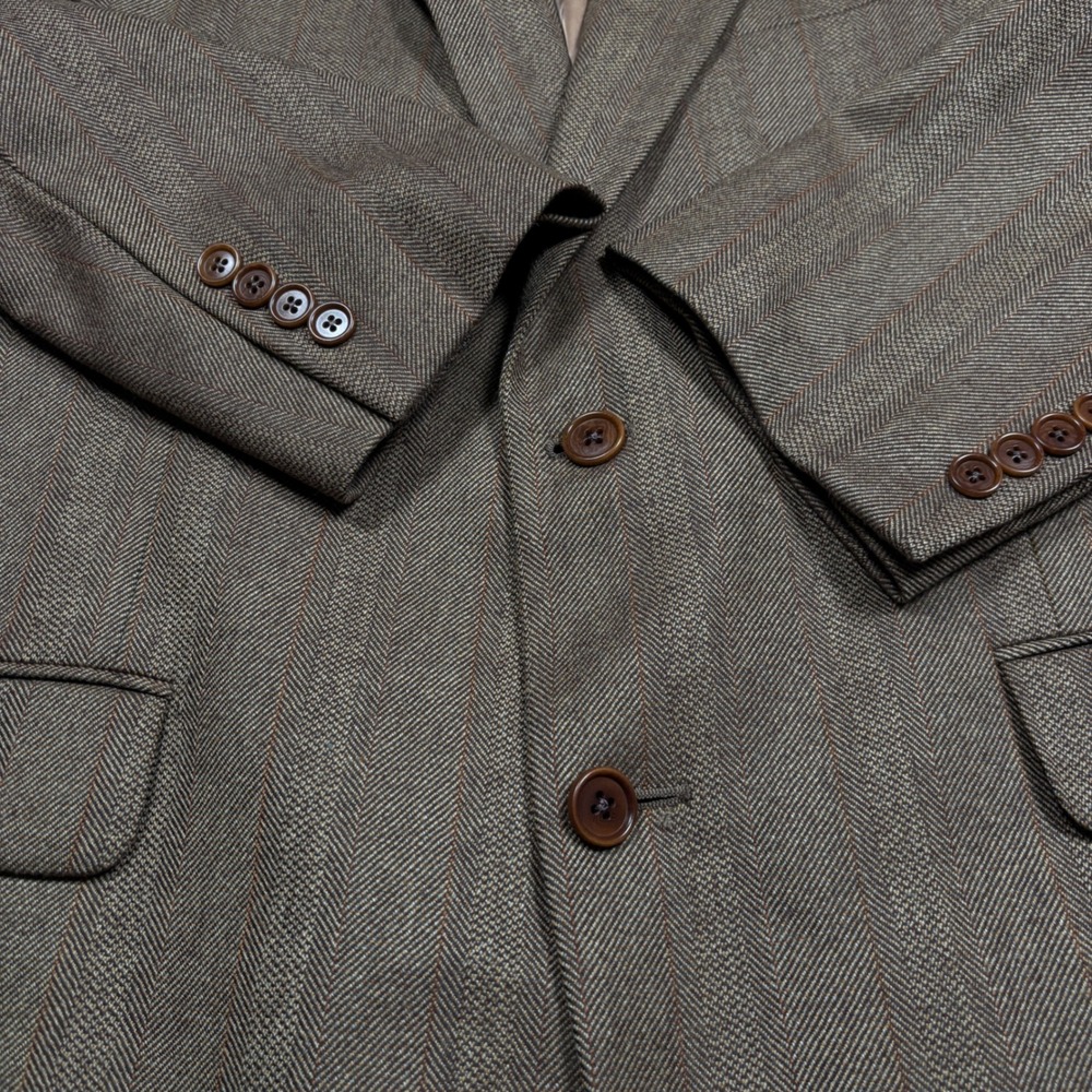 Brooks Brothers Saxon Sport Coat Men 43R Brown Herringbone Striped 2-Button USA - Picture 4 of 15